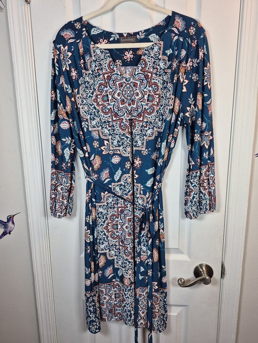 Luxology Teal Boho Mandala Print Faux Wrap Dress XL Coastal Bohemian